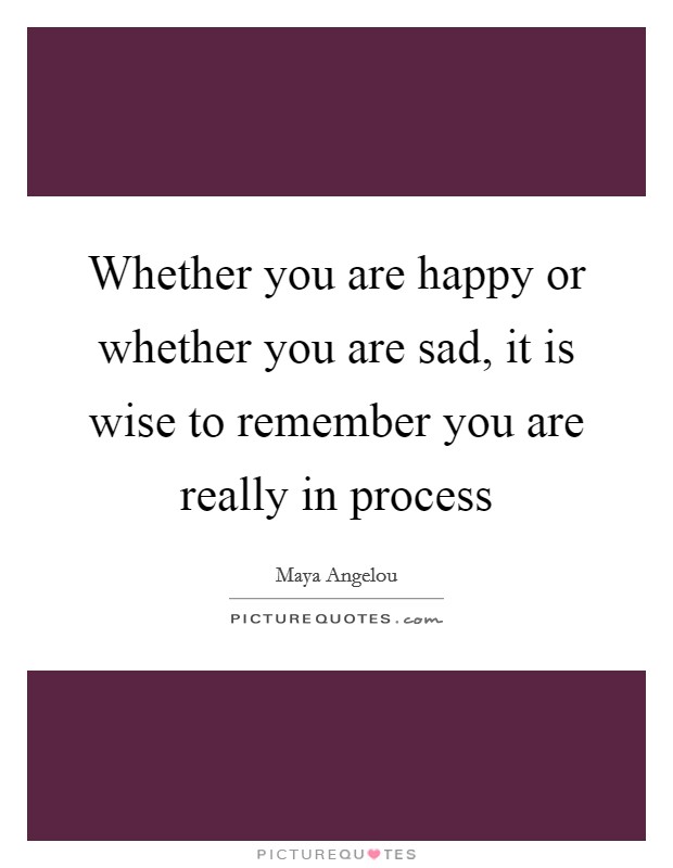 Whether you are happy or whether you are sad, it is wise to remember you are really in process Picture Quote #1