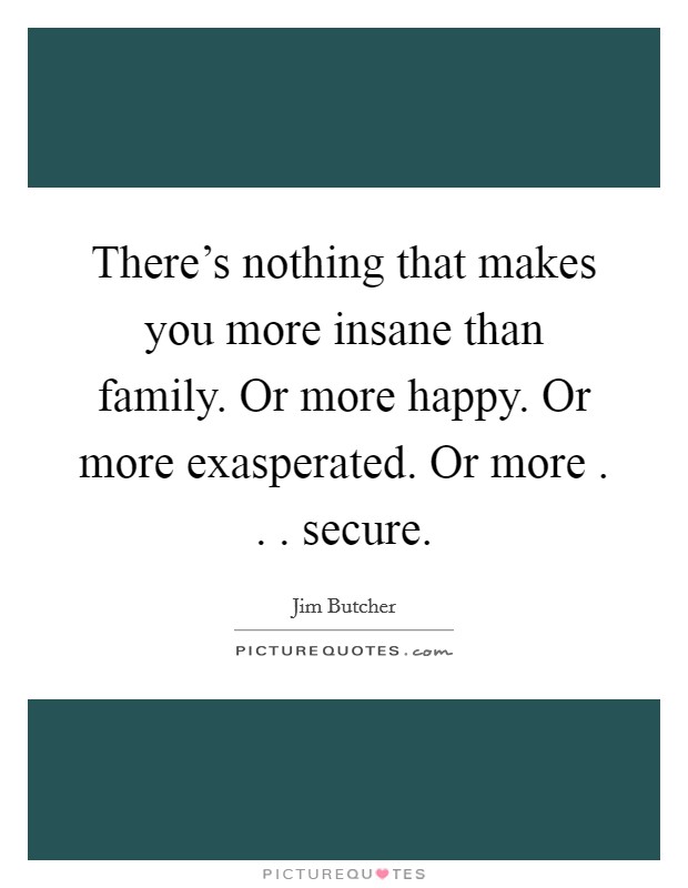 There's nothing that makes you more insane than family. Or more happy. Or more exasperated. Or more . . . secure. Picture Quote #1