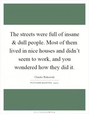 The streets were full of insane and dull people. Most of them lived in nice houses and didn’t seem to work, and you wondered how they did it Picture Quote #1