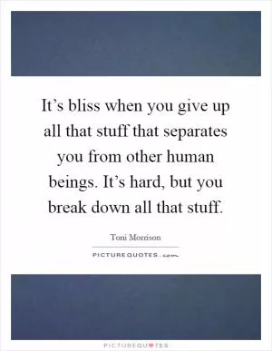 It’s bliss when you give up all that stuff that separates you from other human beings. It’s hard, but you break down all that stuff Picture Quote #1