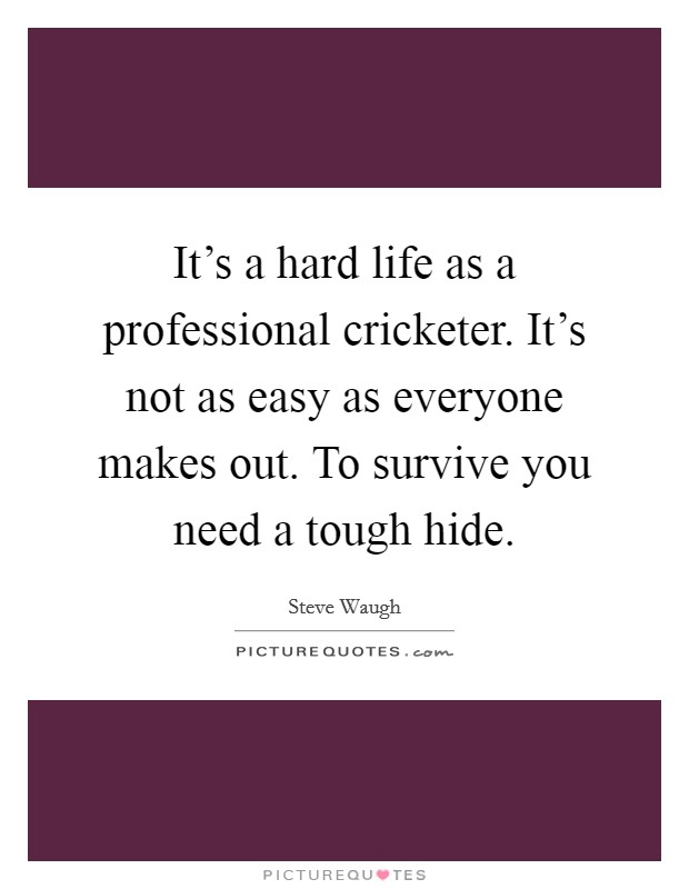 It's a hard life as a professional cricketer. It's not as easy as everyone makes out. To survive you need a tough hide. Picture Quote #1