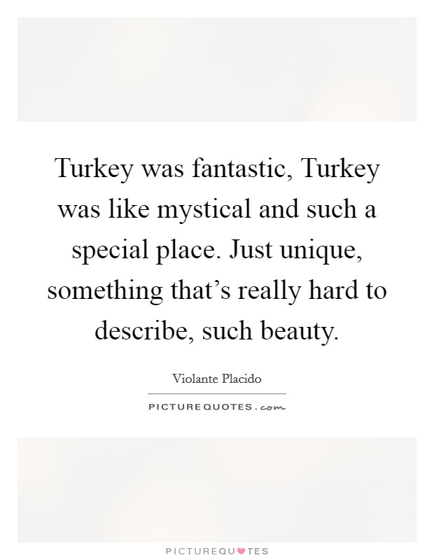 Turkey was fantastic, Turkey was like mystical and such a special place. Just unique, something that's really hard to describe, such beauty. Picture Quote #1