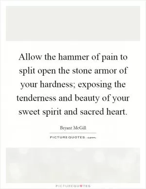 Allow the hammer of pain to split open the stone armor of your hardness; exposing the tenderness and beauty of your sweet spirit and sacred heart Picture Quote #1