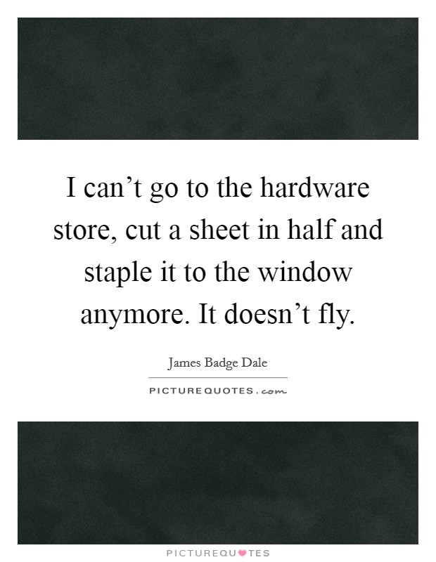 I can't go to the hardware store, cut a sheet in half and staple it to the window anymore. It doesn't fly. Picture Quote #1