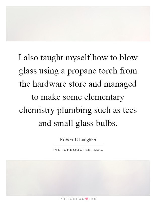 I also taught myself how to blow glass using a propane torch from the hardware store and managed to make some elementary chemistry plumbing such as tees and small glass bulbs. Picture Quote #1