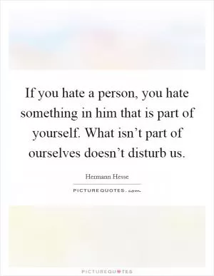 If you hate a person, you hate something in him that is part of yourself. What isn’t part of ourselves doesn’t disturb us Picture Quote #1