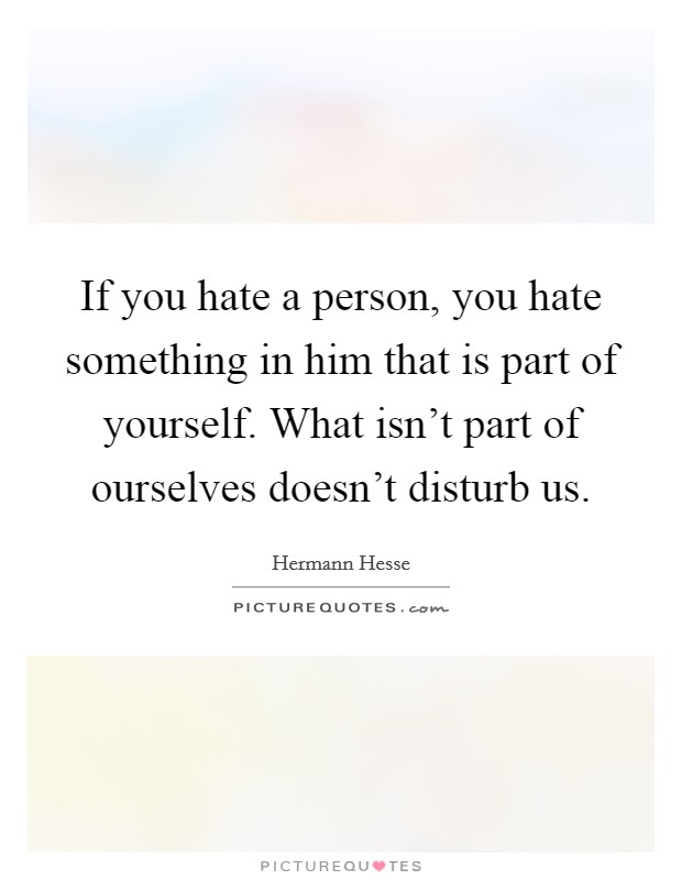 If you hate a person, you hate something in him that is part of yourself. What isn't part of ourselves doesn't disturb us. Picture Quote #1