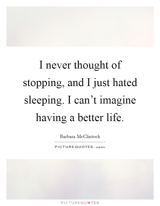 I never thought of stopping, and I just hated sleeping. I can't imagine having a better life. Picture Quote #1