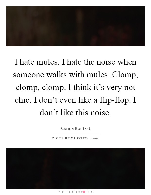 I hate mules. I hate the noise when someone walks with mules. Clomp, clomp, clomp. I think it's very not chic. I don't even like a flip-flop. I don't like this noise. Picture Quote #1