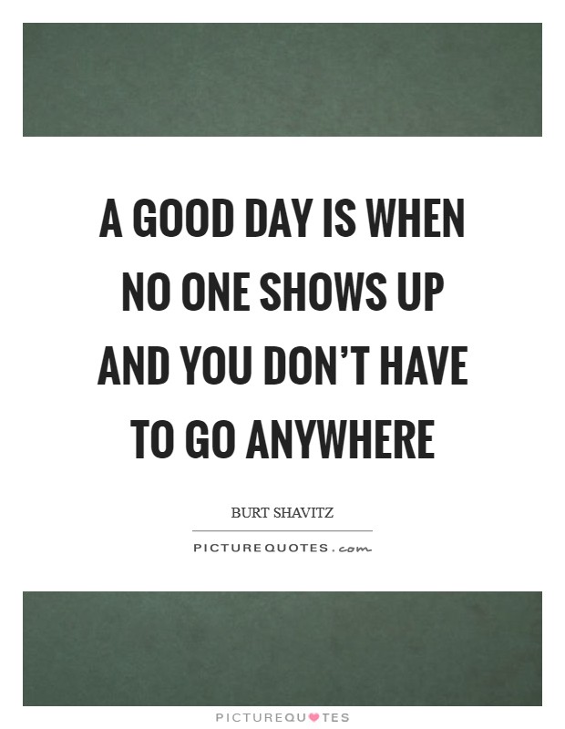 A good day is when no one shows up and you don't have to go anywhere Picture Quote #1