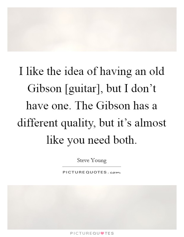 I like the idea of having an old Gibson [guitar], but I don't have one. The Gibson has a different quality, but it's almost like you need both. Picture Quote #1