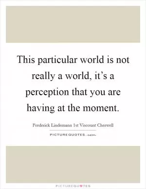 This particular world is not really a world, it’s a perception that you are having at the moment Picture Quote #1