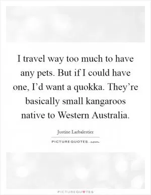 I travel way too much to have any pets. But if I could have one, I’d want a quokka. They’re basically small kangaroos native to Western Australia Picture Quote #1