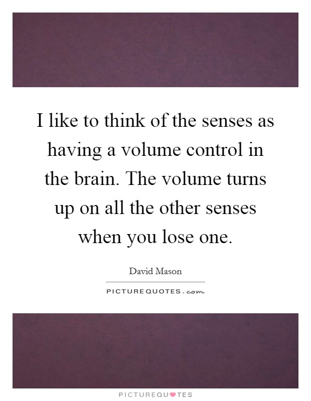 I like to think of the senses as having a volume control in the brain. The volume turns up on all the other senses when you lose one. Picture Quote #1