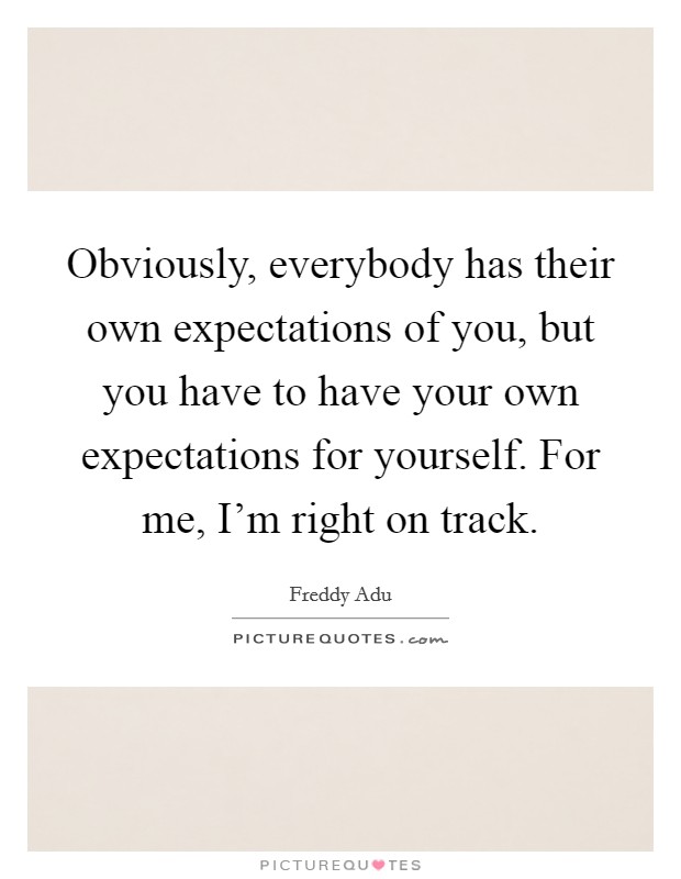 Obviously, everybody has their own expectations of you, but you have to have your own expectations for yourself. For me, I'm right on track. Picture Quote #1