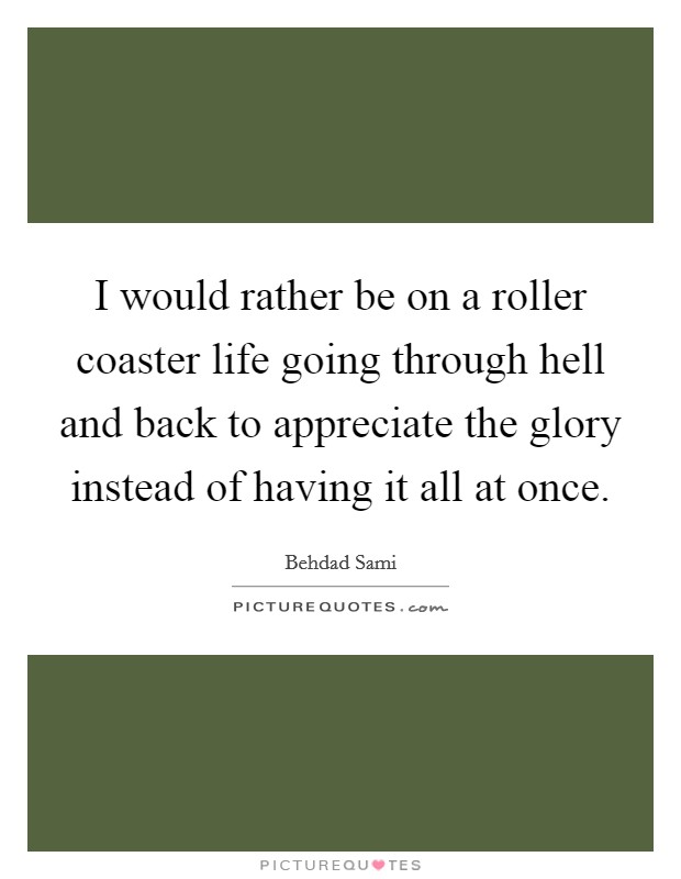 I would rather be on a roller coaster life going through hell and back to appreciate the glory instead of having it all at once Picture Quote #1