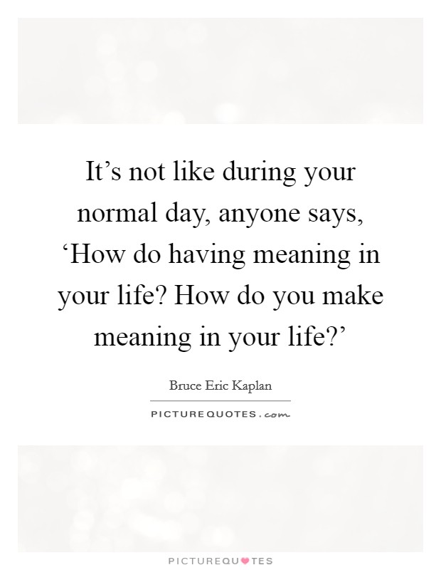 It's not like during your normal day, anyone says, ‘How do having meaning in your life? How do you make meaning in your life?' Picture Quote #1