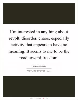 I’m interested in anything about revolt, disorder, chaos, especially activity that appears to have no meaning. It seems to me to be the road toward freedom Picture Quote #1