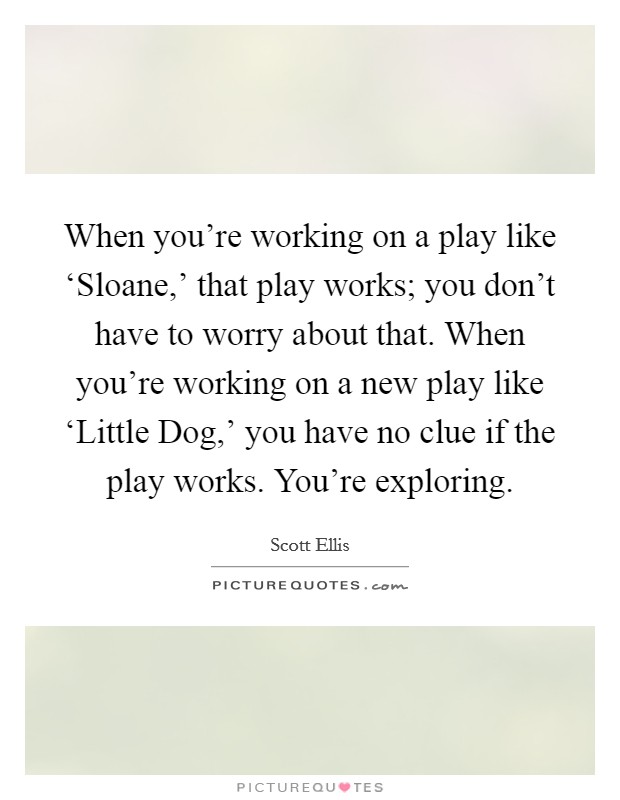 When you're working on a play like ‘Sloane,' that play works; you don't have to worry about that. When you're working on a new play like ‘Little Dog,' you have no clue if the play works. You're exploring. Picture Quote #1