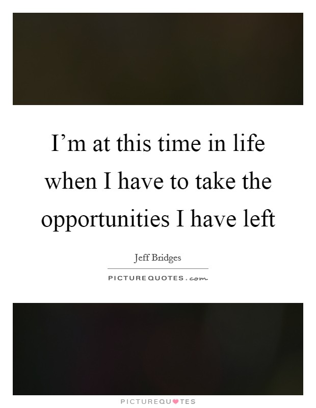 I'm at this time in life when I have to take the opportunities I have left Picture Quote #1