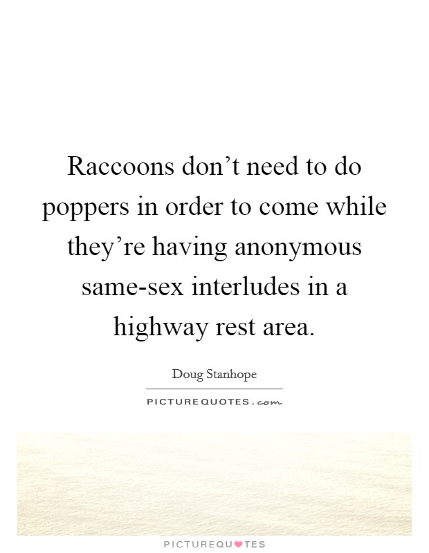 Raccoons don't need to do poppers in order to come while they're having anonymous same-sex interludes in a highway rest area. Picture Quote #1