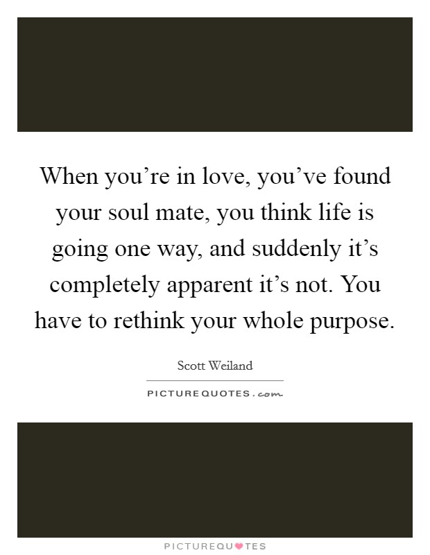 When you're in love, you've found your soul mate, you think life is going one way, and suddenly it's completely apparent it's not. You have to rethink your whole purpose. Picture Quote #1