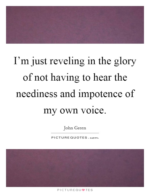I'm just reveling in the glory of not having to hear the neediness and impotence of my own voice. Picture Quote #1