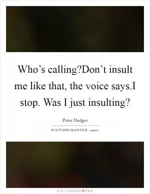 Who’s calling?Don’t insult me like that, the voice says.I stop. Was I just insulting? Picture Quote #1