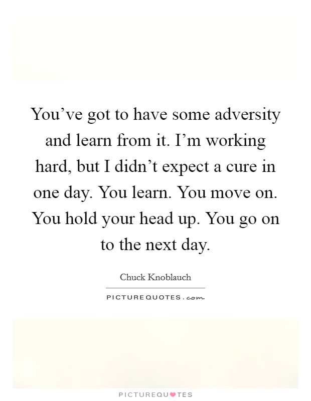 You've got to have some adversity and learn from it. I'm working hard, but I didn't expect a cure in one day. You learn. You move on. You hold your head up. You go on to the next day. Picture Quote #1