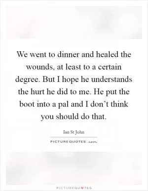 We went to dinner and healed the wounds, at least to a certain degree. But I hope he understands the hurt he did to me. He put the boot into a pal and I don’t think you should do that Picture Quote #1