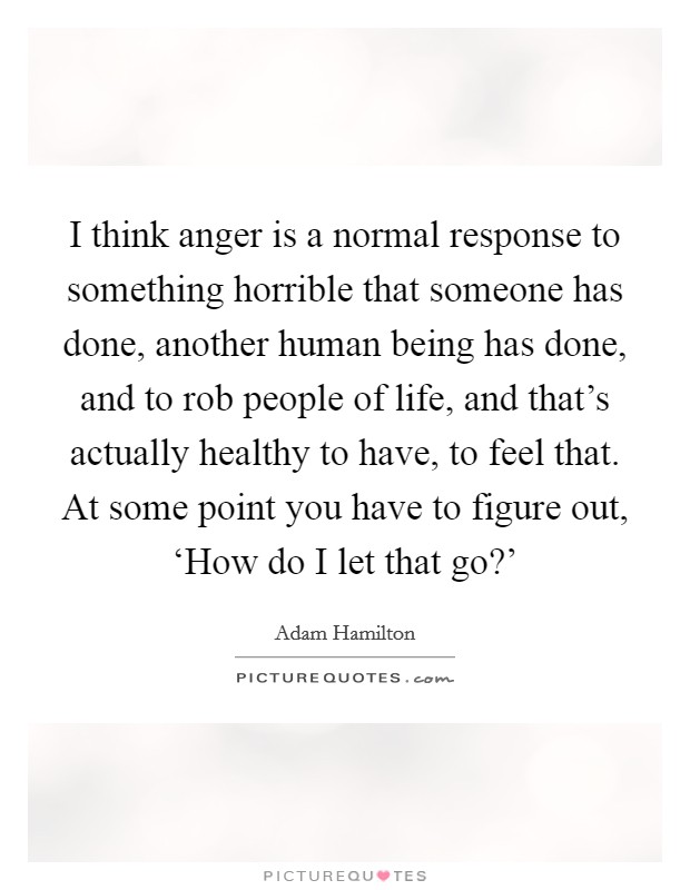 I think anger is a normal response to something horrible that someone has done, another human being has done, and to rob people of life, and that's actually healthy to have, to feel that. At some point you have to figure out, ‘How do I let that go?' Picture Quote #1