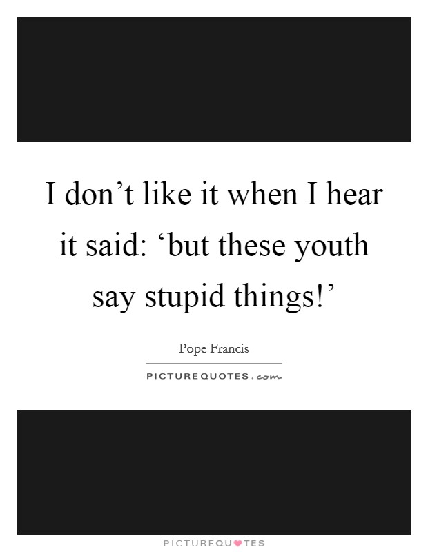 I don't like it when I hear it said: ‘but these youth say stupid things!' Picture Quote #1