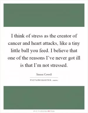 I think of stress as the creator of cancer and heart attacks, like a tiny little ball you feed. I believe that one of the reasons I’ve never got ill is that I’m not stressed Picture Quote #1