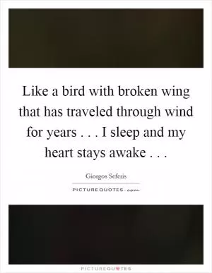 Like a bird with broken wing that has traveled through wind for years . . . I sleep and my heart stays awake . .  Picture Quote #1