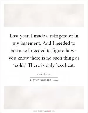 Last year, I made a refrigerator in my basement. And I needed to because I needed to figure how - you know there is no such thing as ‘cold.’ There is only less heat Picture Quote #1