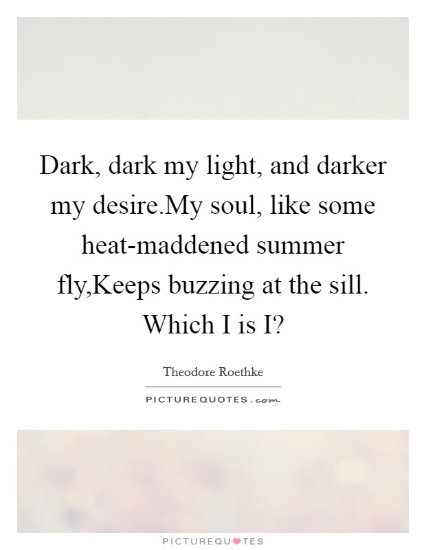 Dark, dark my light, and darker my desire.My soul, like some heat-maddened summer fly,Keeps buzzing at the sill. Which I is I? Picture Quote #1
