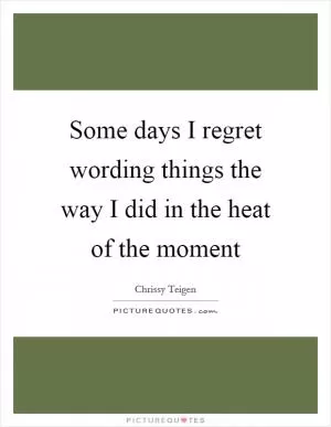Some days I regret wording things the way I did in the heat of the moment Picture Quote #1
