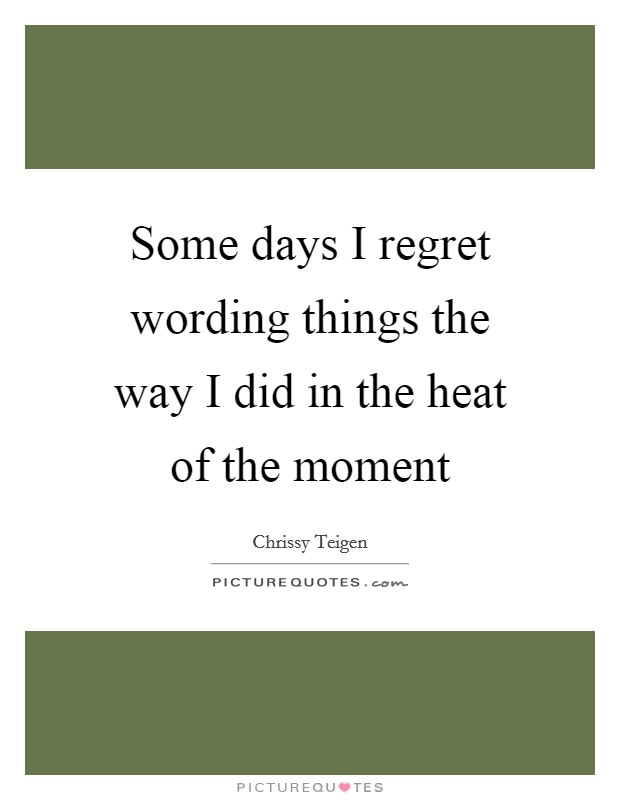 Some days I regret wording things the way I did in the heat of the moment Picture Quote #1