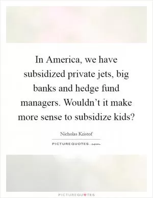 In America, we have subsidized private jets, big banks and hedge fund managers. Wouldn’t it make more sense to subsidize kids? Picture Quote #1