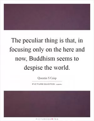 The peculiar thing is that, in focusing only on the here and now, Buddhism seems to despise the world Picture Quote #1