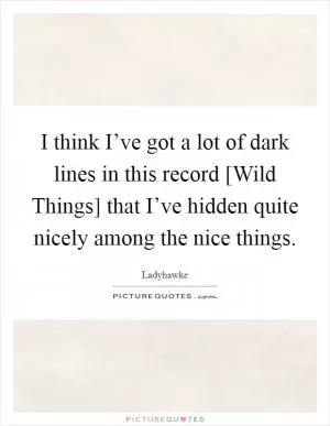I think I’ve got a lot of dark lines in this record [Wild Things] that I’ve hidden quite nicely among the nice things Picture Quote #1