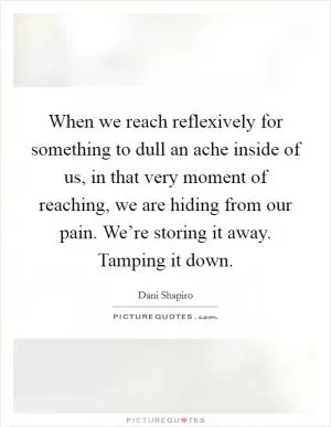 When we reach reflexively for something to dull an ache inside of us, in that very moment of reaching, we are hiding from our pain. We’re storing it away. Tamping it down Picture Quote #1
