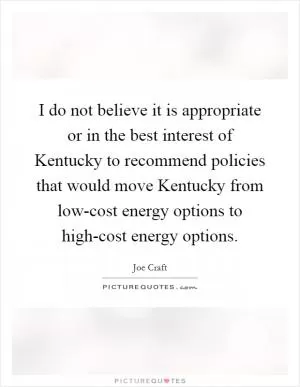I do not believe it is appropriate or in the best interest of Kentucky to recommend policies that would move Kentucky from low-cost energy options to high-cost energy options Picture Quote #1