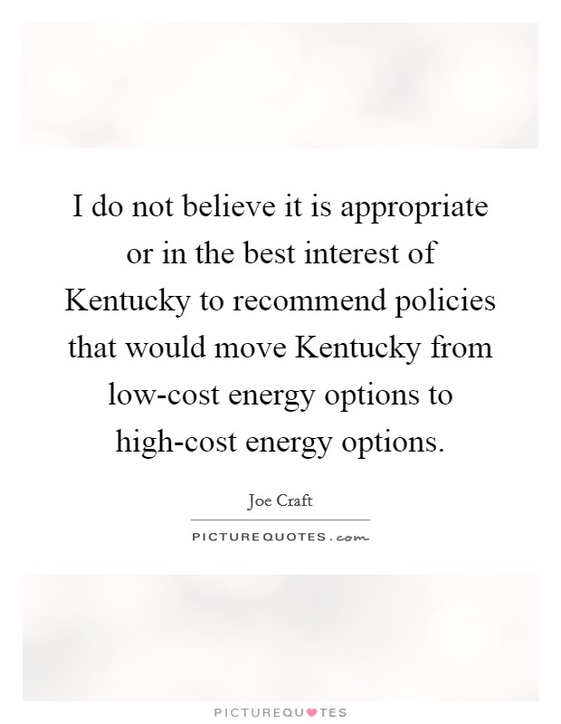 I do not believe it is appropriate or in the best interest of Kentucky to recommend policies that would move Kentucky from low-cost energy options to high-cost energy options. Picture Quote #1